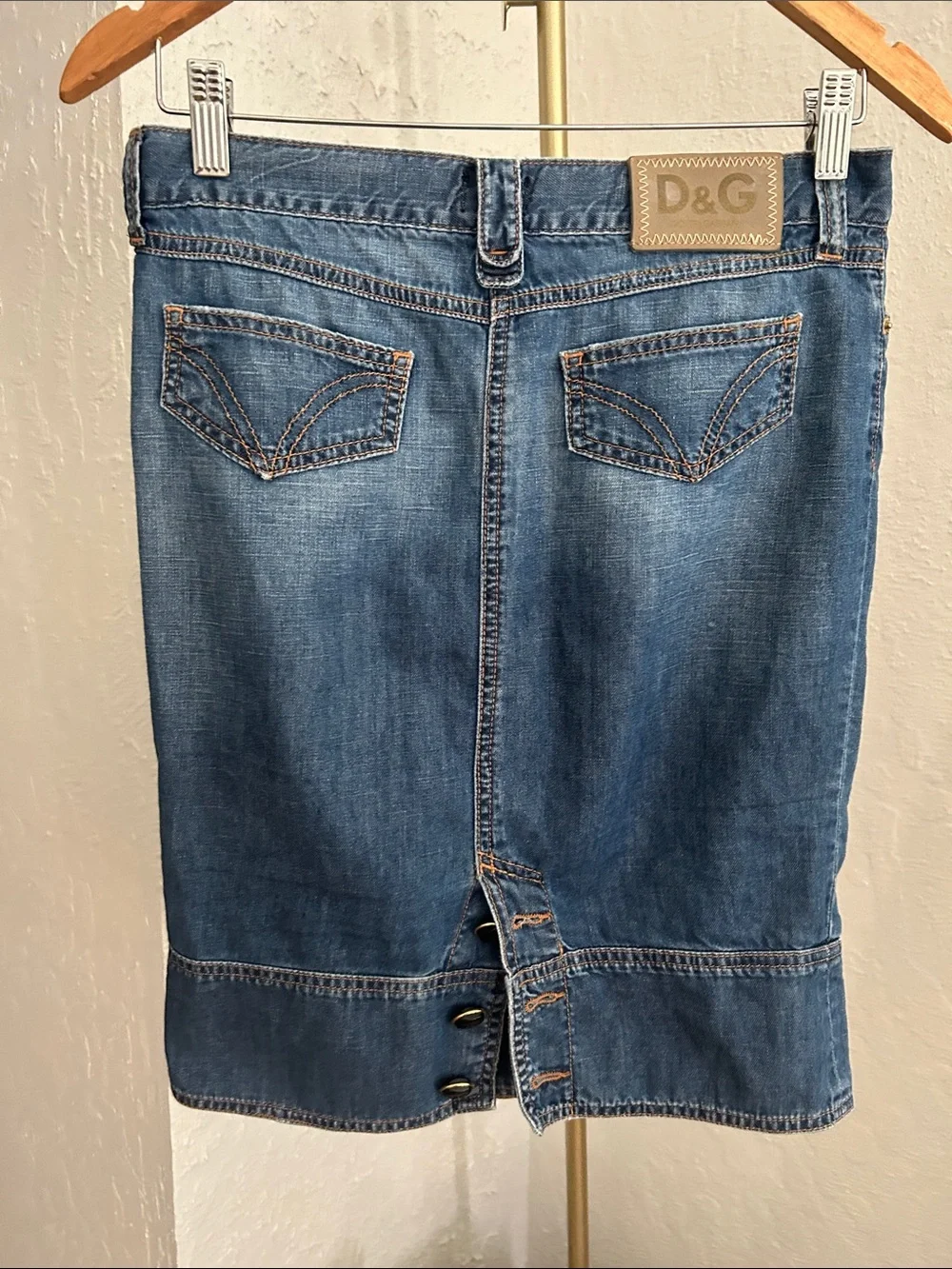 D&G Medium Blue Denim Pencil Skirt with Gold Rivets